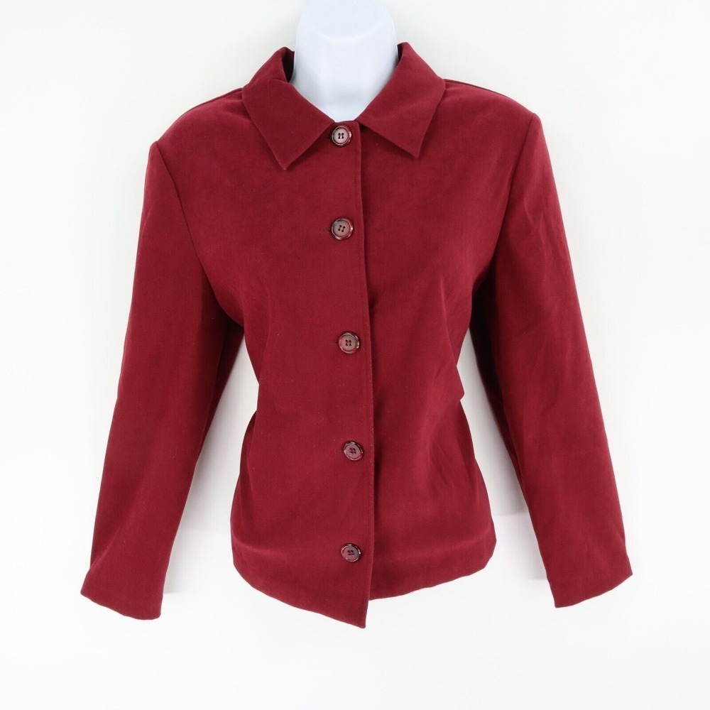 Briggs Button‎ Up Blazer Jacket Womens SP Maroon Lined Shoulder Pads Collared
